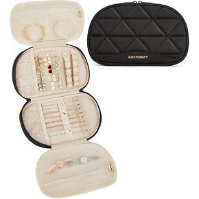 BAGSMART Travel Jewelry Case Jewelry Organizer Storage Roll Rings Necklaces Earrings Bracelets Brooches Watch Large Portable Black