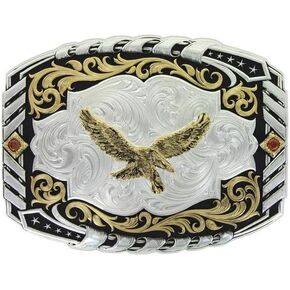 Montana Silversmiths Two Tone Cantle Roll with Soaring Eagle Western Belt Buckle