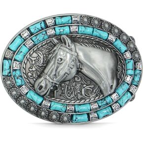 Western Cowboy Belt Buckle for Men - Turquoise Cowboy HorseBelts Buckle for Woman Man, Silver Belt Buckles for Men Women Boys Girls, Gifts for Dad