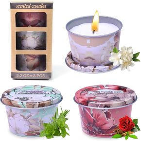 8% Strong Fragrance Soy Wax Aromatherapy Candles - 30 Hours Long-Lasting Scented Candles Set of 3 (2.2oz), Stress Relief&Sleep Aid with Sandalwood&Rose,Vanilla Cake,Jasmine&Musk& Sandalwood Scents