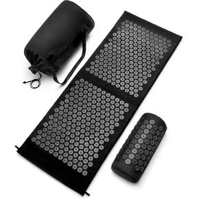 Sivan Back and Neck Pain Relief Acupressure Mat and Pillow Set, Chronic Back Pain Treatment - Relieves Your Stress of Lower Upper Back and Sciatic Pain - Black