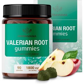HERBAMAMA Valerian Root Gummies - 1800 mg Valerian Herbs for Relaxation & Calm Support - Vegan, Non-GMO Calming Gummies for Adults - 90 Pectin-Based Apple-Flavored Chews