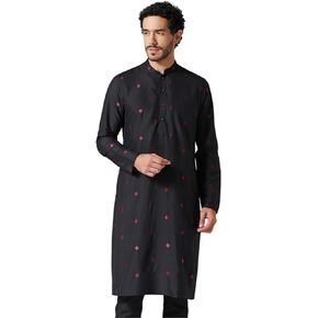 الرجال المطرزين للرجال Kurta- ناسب منتظم مع طوق الماندرين | ارتداء الأعياد الهندية التقليدية