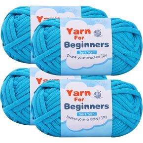 Easy Yarn for Beginners, 4x50g Beginner Yarn with Easy-to-See Stitches, Beginner Chunky Yarn with Crocheting Accessories for DIY Crocheting Projects (Light Purple)