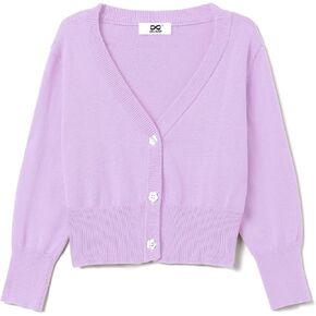 Girls Cropped Cardigan Sweater [Cute Petal Buttons] 3/4 Sleeve Short Cardigan for Dress