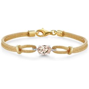 Gem Stone King 925 2 Tone Sterling Silver Peach Morganite و White Lab Bracelet Diamond Pracelet للنساء (1.04 CTTW ، Gemstone October Birthstone ، Oval 8x6mm ، 6.5/7/7.5 بوصة ، مصنوعة في إيطاليا)