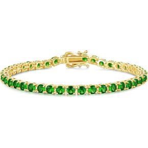 FANCIME Birthstone Bracelet Gold Tennis Bracelets 925 Sterling Silver Fine Jewelry Wedding Bridal Prom Birthday Gift for Women Her, Length 7.9 Inch Width 4mm