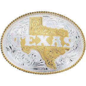 Montana Silversmiths Silver Engraved Bright Cut Filigree Etched State of Texas Oval Rope Trim Western Belt Buckle