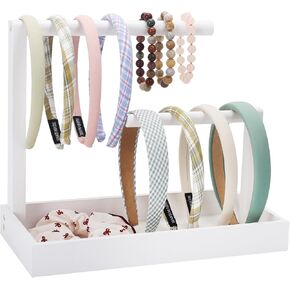 Headband Holder Bow Organizer for Girls Hair Tie Holder Stylish Vanity Organizer with Rustic Natural Wood Design for Bathroom & Dressing Tablespace-Saving Hair Accessory Storage