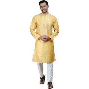 Filori Studio - Men's Traditional Motif Self Woven Design with Thread Embroidery Long Kurta (Kurta Only)