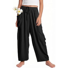 Flygo Girls Wide Leg Pants Casual Flowy Elastic Waist Palazzo Harem Trousers with Pockets 5-14Y