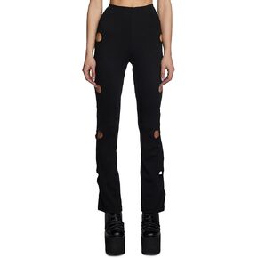 Dolls Kill Star Child Cut-Out Bants by Club Exx-Black Cut-Out Flare Pants with Stretch Fit