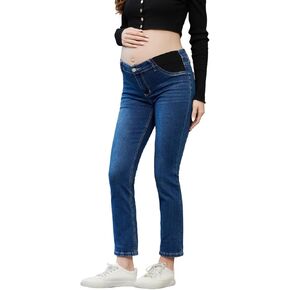 Women's Maternity Jeans Slim Side Stretchy Straight Leg Pregnancy Denim Pants with Pockets