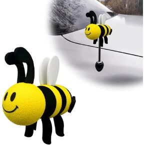 Bee Car Antenna Toppers, Cute Bee Aerial Balls for Automotive Roof Decor, EVA Honey Bee Happy Face Antenna Hat, Easy to Find Car in The Parking Lot, Car Exterior Accessories (White)