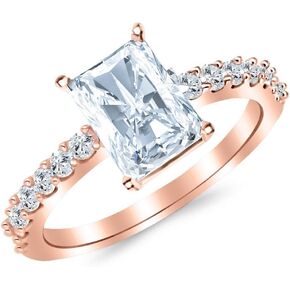 14K White Gold 1.1 to 7 Carat LAB GROWN DIAMOND Classic Prong Set Radiant Cut Diamond Engagement Ring (G-H Color VS1-VS2 Clarity)