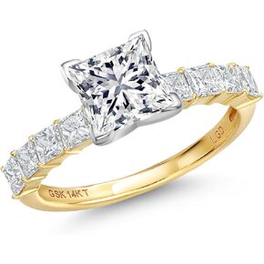 Gem Stone King 2-3 Cttw 14K Two Tone Gold IGI Certified Princess Cut White Lab Grown Diamond Engagement Ring For Women | E-F Color | VS1-VS2 Clarity | Size 5-9
