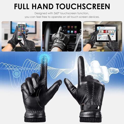 Winter Sheepskin Leather Gloves for Men, Warm Touchscreen Driving Handwear with Cashmere Lining for Outdoor Use in Saudi Arabia