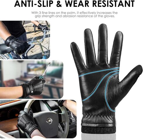 Winter Sheepskin Leather Gloves for Men, Warm Touchscreen Driving Handwear with Cashmere Lining for Outdoor Use in Saudi Arabia