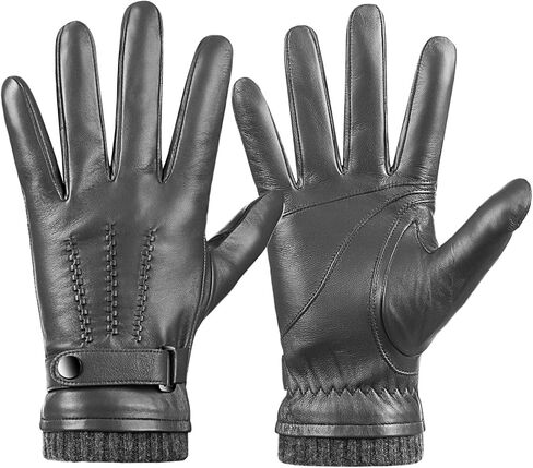 Winter Sheepskin Leather Gloves for Men, Warm Touchscreen Driving Handwear with Cashmere Lining for Outdoor Use in Saudi Arabia