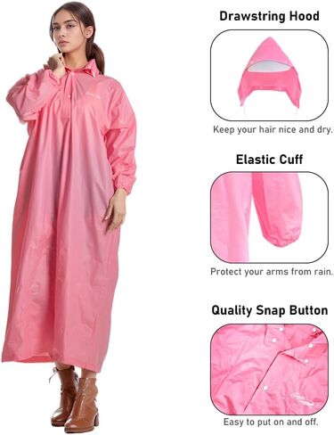 Waterproof PVC Raincoat with Hidden Hood – Unisex, Loose-Fit, Windproof & Rain-Resistant, One-Size, Reusable in Kuwait