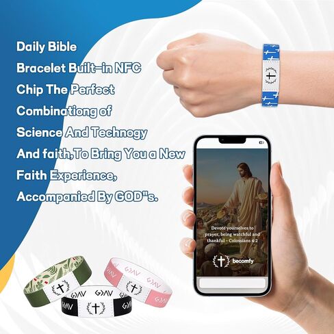 Daily Bible Verse Bracelets With NFC, Christian Bracelet, Adjustable Wearable Inspirational Spiritual Energy Quotes Bracelets, Christian Wristbands Bible Gifts in Kuwait