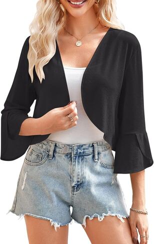 Yekaty Shrugs for Women 3/4 Sleeve Cropped Cardigan Lightweight Summer Sheer Bolero Shrug for Dresses in Saudi Arabia
