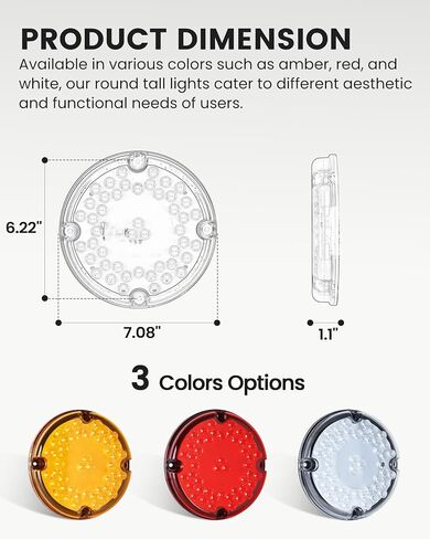 2pcs 47 LED 7 بوصة مستديرة ضوء العدسة مع عدسة المنعكس الداخلية ، الإيقاف/الفرامل/الفرامل/المنعطفات الإقامة في الشاحنات شبه الشاحنة ، المقطورات ، الحافلات ، RVs ، والمركبات الشاقة ، تناسب 10-30 فولت in Kuwait