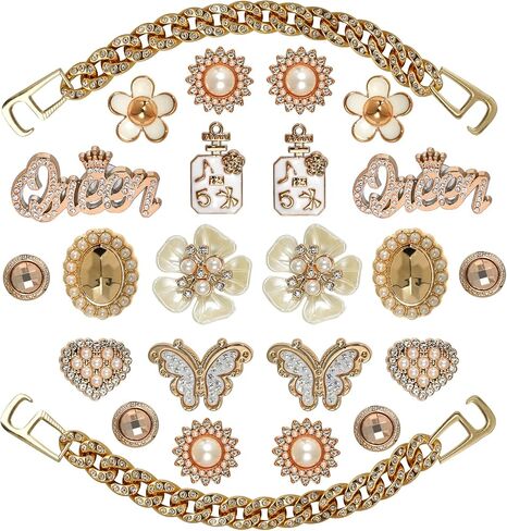 سحر أحذية Bling للفتيات والنساء ، سحر أحذية Girly Gold for Crocs ، 24 PCS SHARMS SHARMS SHARMS ، ودبابيس أحذية الأحذية ، وملحقات الأحذية ، وزينة أحذية الراين. in Kuwait