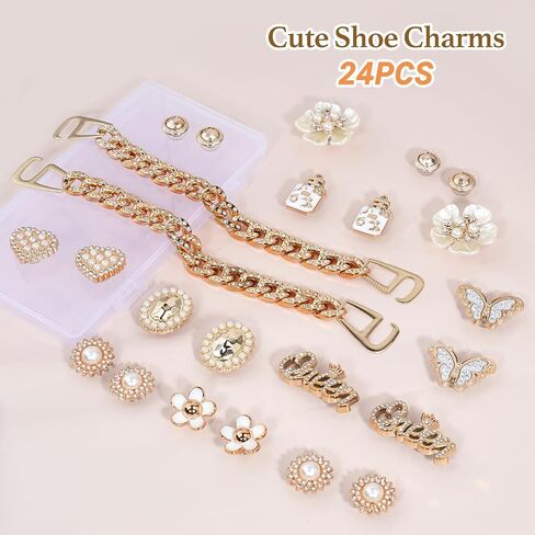 سحر أحذية Bling للفتيات والنساء ، سحر أحذية Girly Gold for Crocs ، 24 PCS SHARMS SHARMS SHARMS ، ودبابيس أحذية الأحذية ، وملحقات الأحذية ، وزينة أحذية الراين. in Kuwait