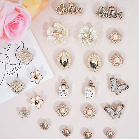 سحر أحذية Bling للفتيات والنساء ، سحر أحذية Girly Gold for Crocs ، 24 PCS SHARMS SHARMS SHARMS ، ودبابيس أحذية الأحذية ، وملحقات الأحذية ، وزينة أحذية الراين. in Kuwait
