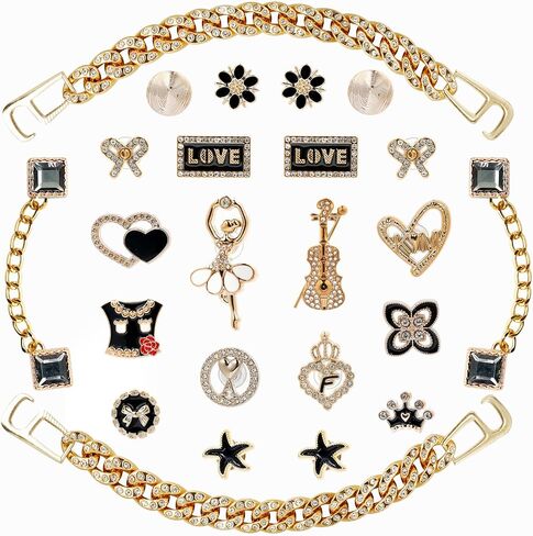 سحر أحذية Bling للفتيات والنساء ، سحر أحذية Girly Gold for Crocs ، 24 PCS SHARMS SHARMS SHARMS ، ودبابيس أحذية الأحذية ، وملحقات الأحذية ، وزينة أحذية الراين. in Kuwait