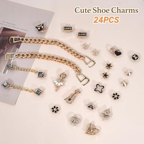 سحر أحذية Bling للفتيات والنساء ، سحر أحذية Girly Gold for Crocs ، 24 PCS SHARMS SHARMS SHARMS ، ودبابيس أحذية الأحذية ، وملحقات الأحذية ، وزينة أحذية الراين. in Kuwait