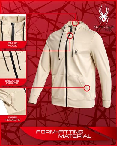 Spyder Mens Zip Up Hoodie - Soft Form-Fitting Hooded Sweatshirt Athletic Performance Mens Sweatshirt Hoodie for Running & Gym in Saudi Arabia