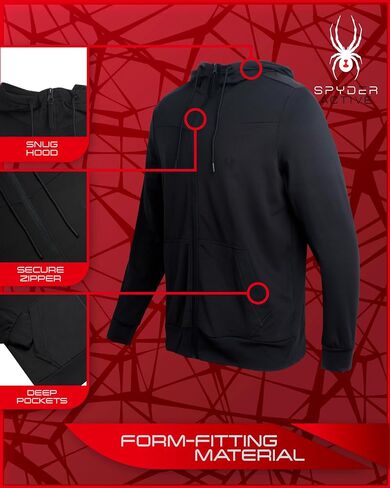 Spyder Mens Zip Up Hoodie - Soft Form-Fitting Hooded Sweatshirt Athletic Performance Mens Sweatshirt Hoodie for Running & Gym in Saudi Arabia