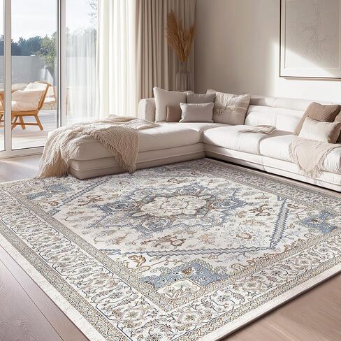 OPPODREAM Soft Neutral Area Rugs 5x7, 5x7 Washable Rug with Non Slip Backing, 5 x 7 Faux Cashmere Low-Pile Carpet, Light Grey & Ivory Cream in Saudi Arabia
