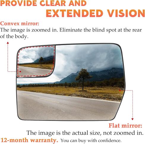 Left Driver Side Heated Mirror Glass Fits for Ford F-150 2011 2012 2013 2014 Blind Spot Convex Side View Replacement for BL3Z-17K707-E w/o Auto Dimming in Saudi Arabia