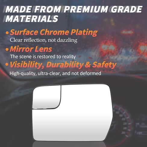 Left Driver Side Heated Mirror Glass Fits for Ford F-150 2011 2012 2013 2014 Blind Spot Convex Side View Replacement for BL3Z-17K707-E w/o Auto Dimming in Saudi Arabia