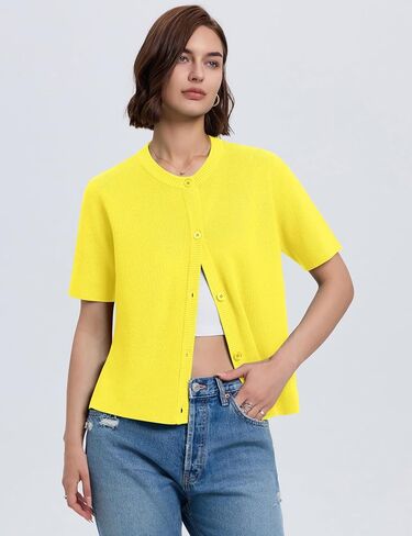LOMON Womens Spring Summer Short Sleeve Cardigan Sweaters Trendy Crew Neck Button Down Lightweight Knit Outfit Y2k Clothes in Kuwait