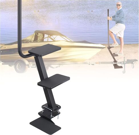 Heavy Duty Boat Trailer Steps - Non-Slip Ladder with Safety Handle, Universal Fit for Bass/Pontoon Boats & Trailer Tongue Mount (3-Step Design) in Kuwait