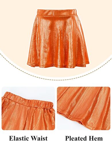 Happy Cherry Girls Tops Metallic Crops مع تنورة مطوية لامعة 2 PCS مجموعة أطفال قصيرة الأكمام رقص سباركلي ملابس ديسكو 3-12Y in Kuwait