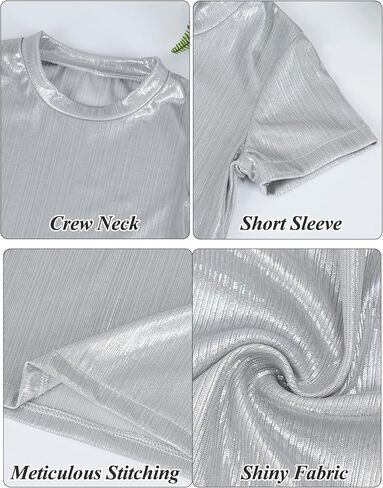 Happy Cherry Girls Tops Metallic Crops مع تنورة مطوية لامعة 2 PCS مجموعة أطفال قصيرة الأكمام رقص سباركلي ملابس ديسكو 3-12Y in Kuwait