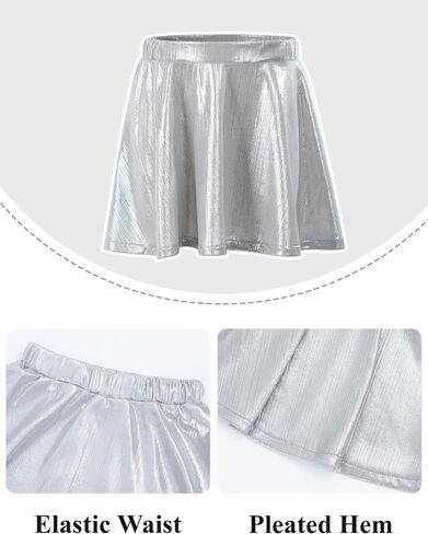 Happy Cherry Girls Tops Metallic Crops مع تنورة مطوية لامعة 2 PCS مجموعة أطفال قصيرة الأكمام رقص سباركلي ملابس ديسكو 3-12Y in Kuwait