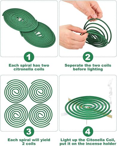 لفائف البخور السترونيلا- يمكن أن يستمر كل ملف لمدة 5-7 ساعات- مناسبة للتخييم في الهواء الطلق ، والفناء ، والمشي لمسافات طويلة ، وما إلى ذلك (حزمة 2 تحتوي على 48 ملف و 2 in Kuwait