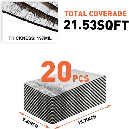 197mil 10.76 sqft Sound Deadener for Car 5mm Aluminum Foil Sound Deadening Mat Noise and Heat Insulation Shield Mat for Car Hood,Celling,Door ect(10PCS) in Saudi Arabia