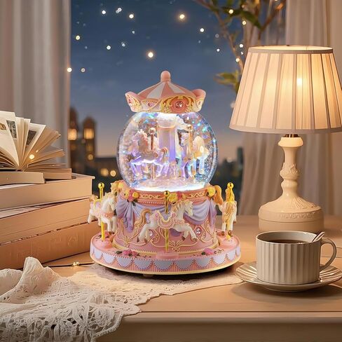 Carousel Music Box Snow Globe Unicorn Horse Musical Boxes with Color Lights, for Girls Women Daughter,Gift for Anniversary Christmas Birthday in Kuwait