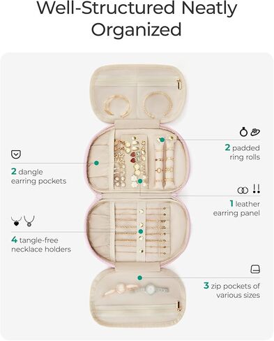 BAGSMART Travel Jewelry Case Jewelry Organizer Storage Roll Rings Necklaces Earrings Bracelets Brooches Watch Large Portable Black in Saudi Arabia