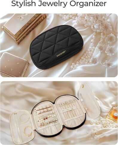 BAGSMART Travel Jewelry Case Jewelry Organizer Storage Roll Rings Necklaces Earrings Bracelets Brooches Watch Large Portable Black in Saudi Arabia