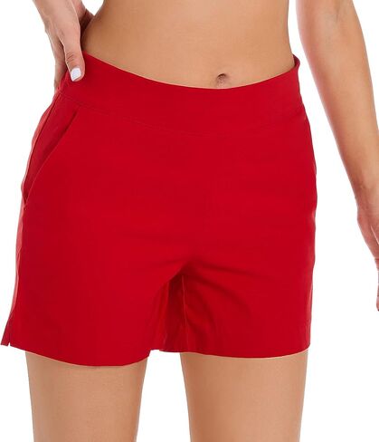 JAMfit Women's Chino Shorts - 4" Inseam, High Waisted, Elastic, Summer Casual Shorts with 2 Front Pockets in Saudi Arabia