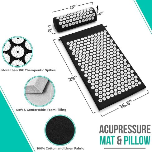 Sivan Back and Neck Pain Relief Acupressure Mat and Pillow Set, Chronic Back Pain Treatment - Relieves Your Stress of Lower Upper Back and Sciatic Pain - Black in Kuwait