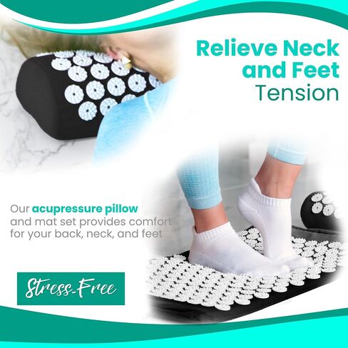 Sivan Back and Neck Pain Relief Acupressure Mat and Pillow Set, Chronic Back Pain Treatment - Relieves Your Stress of Lower Upper Back and Sciatic Pain - Black in Kuwait